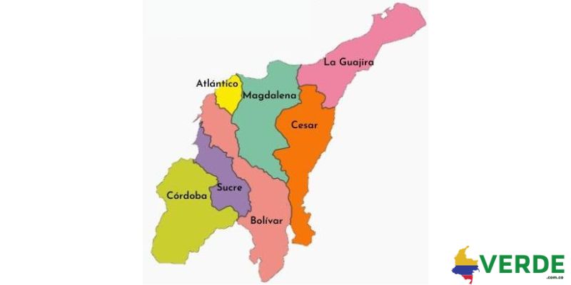 mapa de los departamentos de la region caribe